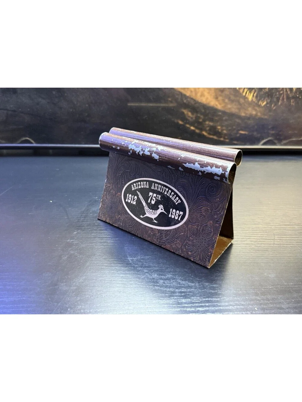 Vintage 1987 Arizona 75th Anniversary Roadrunner Metal Napkin Letter Holder